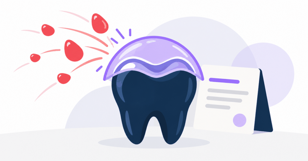 Flat illustration of a molar under a protective shield representing preventive dental care