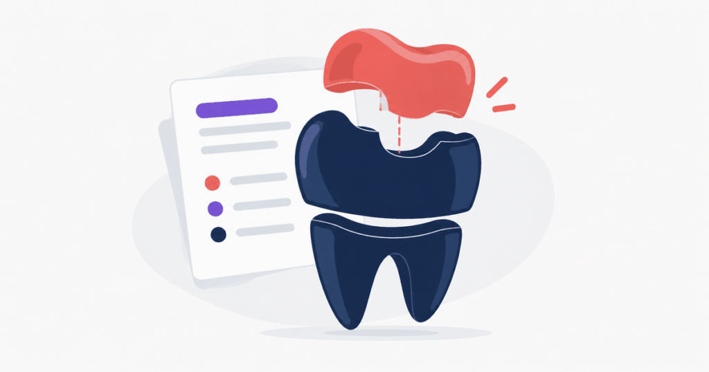 Flat illustration of a tooth shown in layered pieces with a segment slotting into place