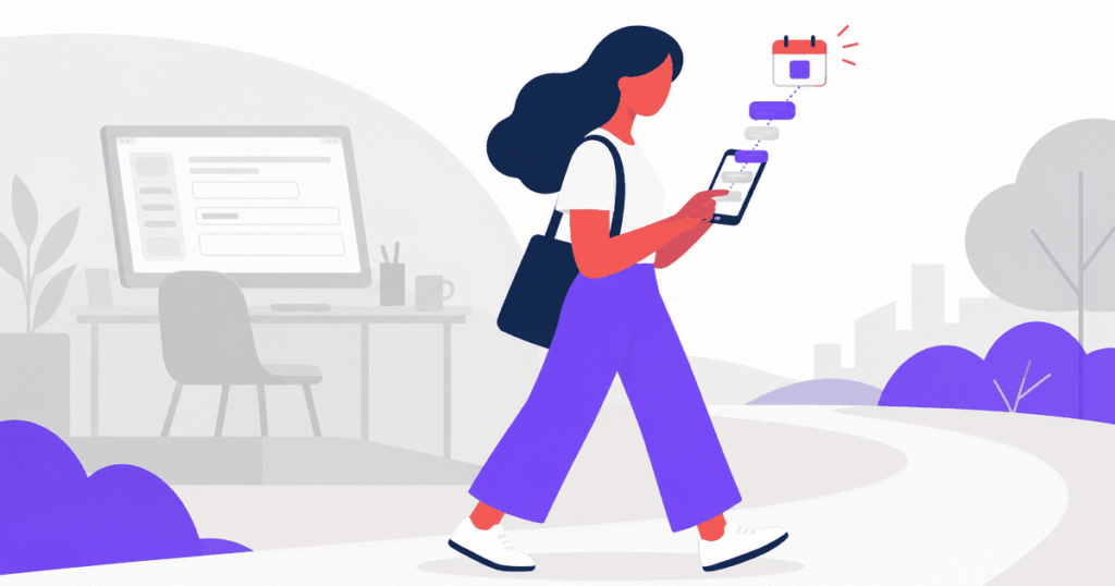 A patient booking a dental appointment through a phone conversation while walking.