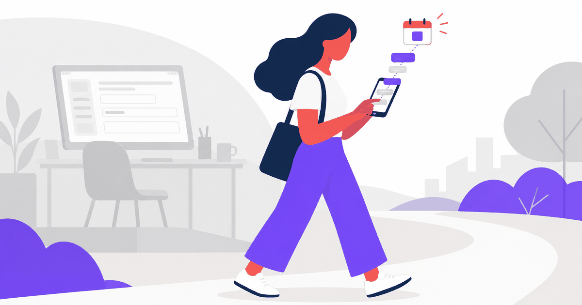 A patient booking a dental appointment through a phone conversation while walking.